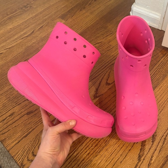 Crocs | Crush Rain Boots Mens 9‎ Womens 11 Pink Platform Heel - Picture 1 of 7